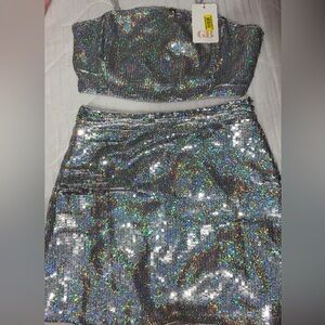 Gianni Bini Silver Sequin Mini Skirt